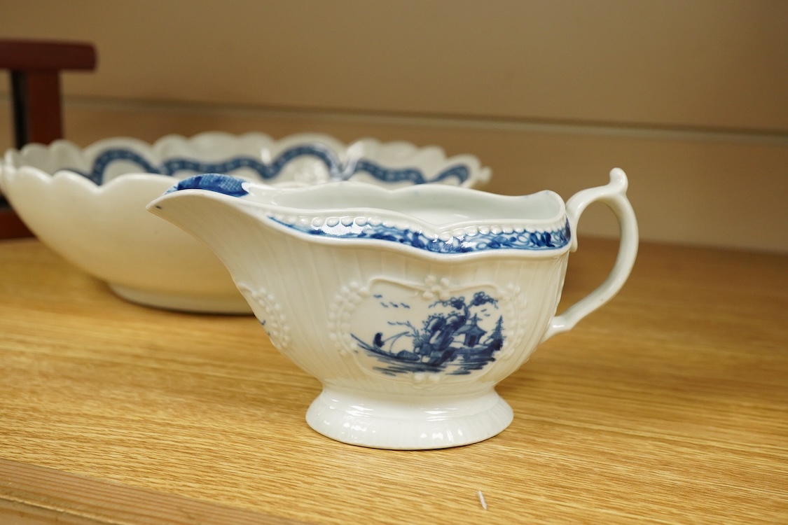An 18th century Worcester junket dish and a jug, dish 23.5cm